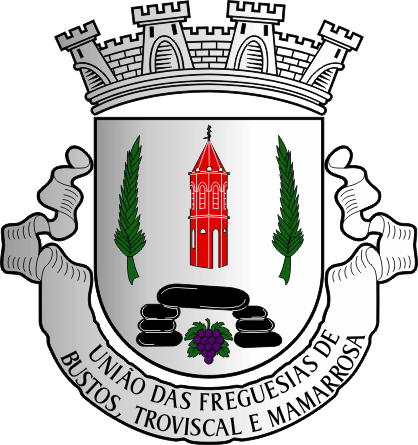 Brasão da União das freguesias de Bustos, Troviscal e Mamarrosa - Bustos, Troviscal and Mamarrosa civil parishes union coat-of-arms Brasão da União das freguesias de Bustos, Troviscal e Mamarrosa - Bustos, Troviscal and Mamarrosa civil parishes union coat-of-arms
