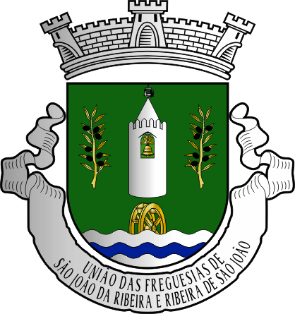 Brasão da União das freguesias de São João da Ribeira e Ribeira de São João - São João da Ribeira and Ribeira de São João civil parishes union coat-of-arms Brasão da União das freguesias de São João da Ribeira e Ribeira de São João - São João da Ribeira and Ribeira de São João civil parishes union coat-of-arms