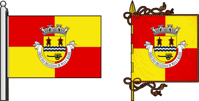 Bandeira e estandarte da União das freguesias de Peva e Segões - Peva and Segões civil parishes union flag and banner Bandeira e estandarte da União das freguesias de Peva e Segões - Peva and Segões civil parishes union flag and banner