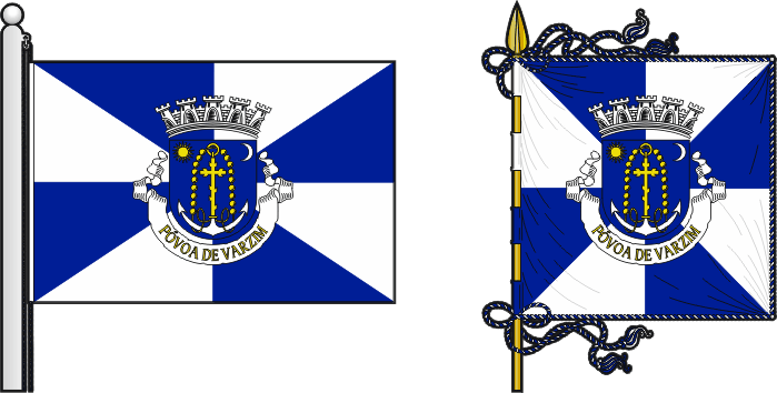 Bandeira e estandarte do Município de Paços de Ferreira - Paços de Ferreira municipal flag and banner Bandeira e estandarte do Município de Póvoa de Varzim - Póvoa de Varzim municipal flag and banner