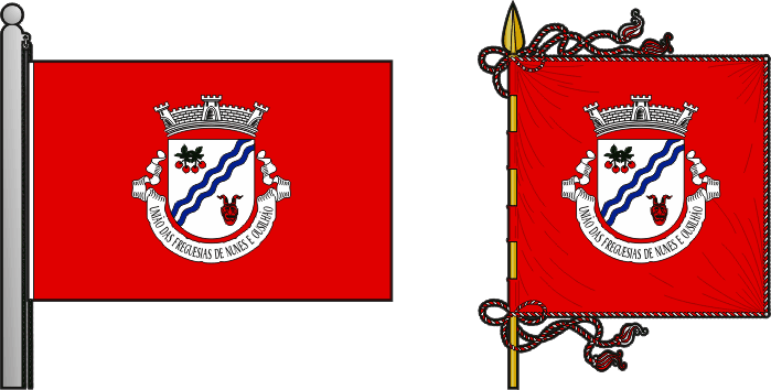 Bandeira e estandarte da União das freguesias de Nunes e Ousilhão - Nunes and Ousilhão civil parishes union flag and banner Bandeira e estandarte da União das freguesias de Nunes e Ousilhão - Nunes and Ousilhão civil parishes union flag and banner