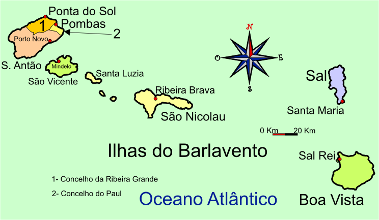 Mapa adminstrativo do distrito do Barlavento - Windward district administrative map Mapa adminstrativo do distrito do Barlavento - Windward district administrative map