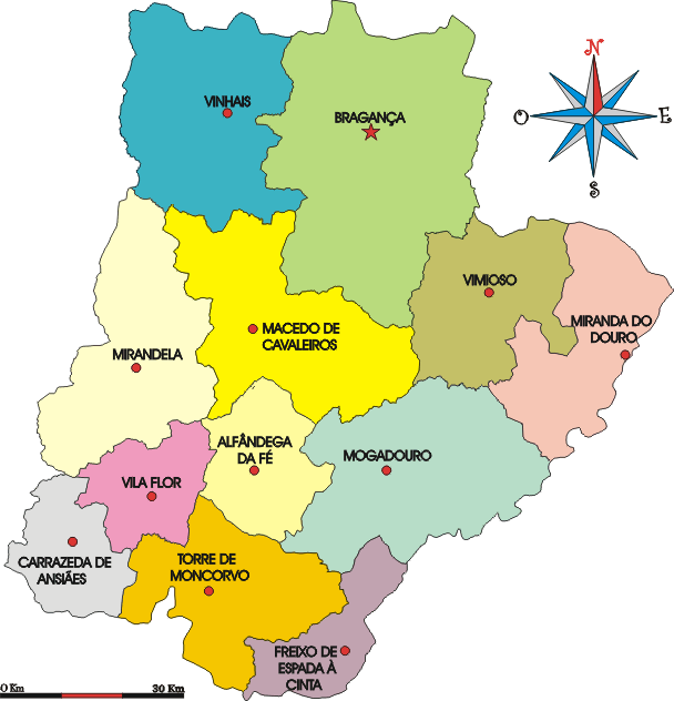 Mapa administrativo do distrito de Bragança - Administrative map of the Bragança district Mapa administrativo do distrito de Bragança - Administrative map of the Bragança district