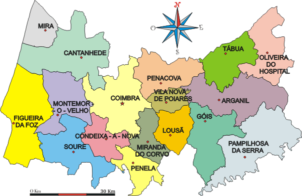 Mapa administrativo do distrito de Coimbra - Administrative map of the Coimbra district Mapa administrativo do distrito de Coimbra - Administrative map of the Coimbra district