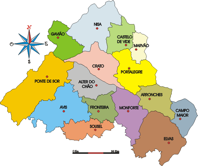 Mapa administrativo do distrito de Portalegre - Administrative map of the Portalegre district Mapa administrativo do distrito de Portalegre - Administrative map of the Portalegre district