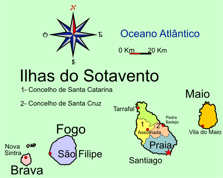 Mapa adminstrativo do distrito do Sotavento - Leeward district administrative map Mapa adminstrativo do distrito do Sotavento - Leeward district administrative map