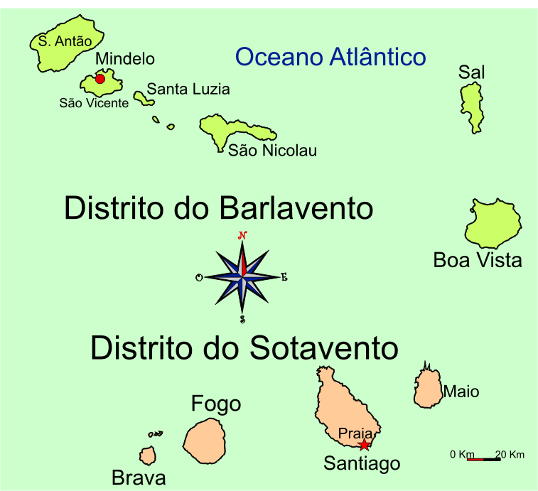 Mapa Administrativo da província ultramarina de Cabo Verde - Cape Verde overseas province administrative map